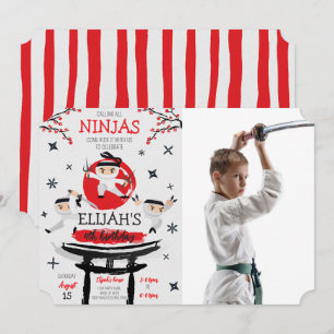 White Ninja Warrior Martial Arts Birthday Photo Inbjudningar