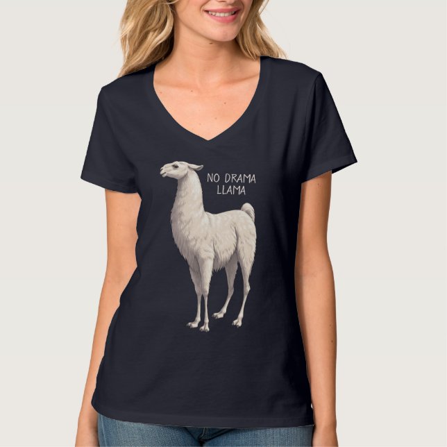 White No Drama Llama T Shirt (Framsida)