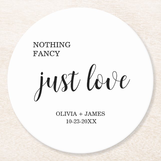 White Nothing Fancy Just Love Wedding   Underlägg Papper Rund (Framsidan)