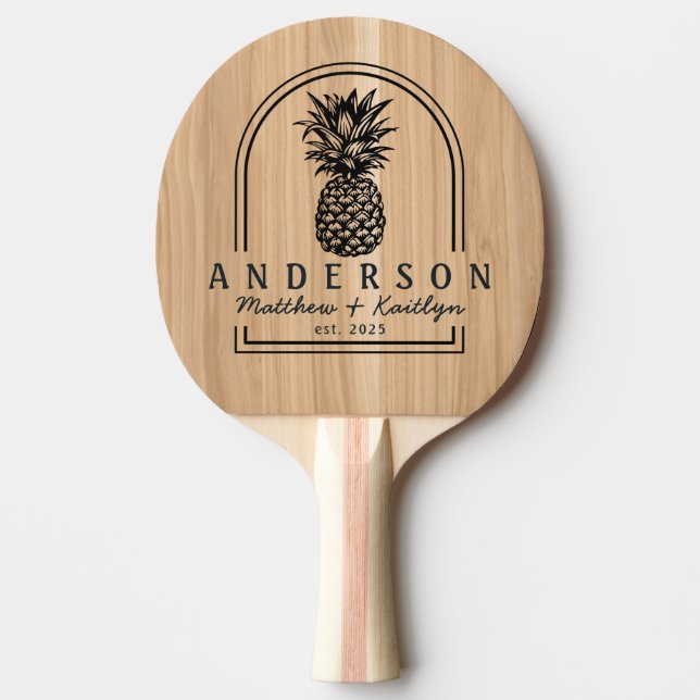 White Oak Trä Ananas Bröllopsbåge & Namn Pingisracket (Framsidan)