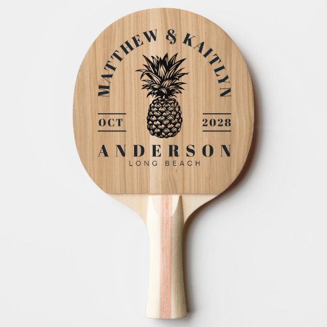 White Oak Trä Tropisk Ananas Bröllopskam Pingisracket (Baksidan)
