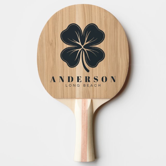 White Oak Wood Four Leaf Clover with Name Pingisracket (Baksidan)