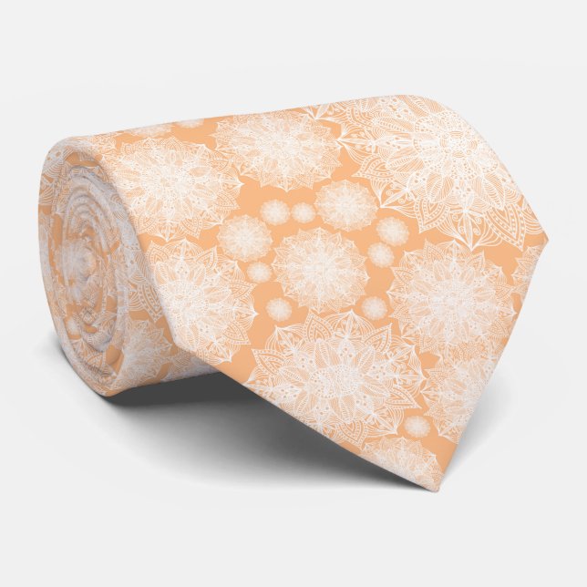 White och Apricot Mandala Mönster Necktie Slips (Rullad)