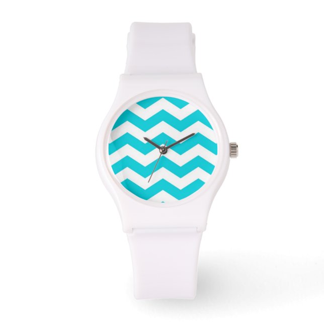 White och Aqua Zig Zag Mönster Armbandsur (Framsida)