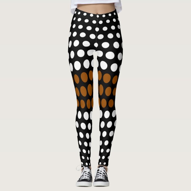 White och Brown Polka Dot Mönster Leggings (Framsida)