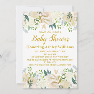 White och Guld Boho botanical Greenery Baby Shower Inbjudningar