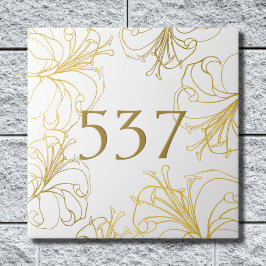 White och Guld Boho Decorative House Number Plaque Kakelplatta