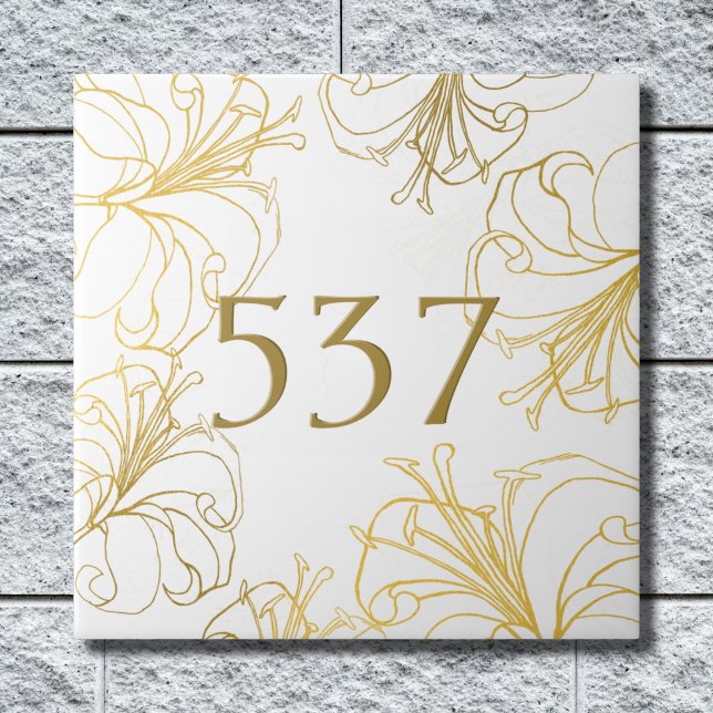 White och Guld Boho Decorative House Number Plaque Kakelplatta (Skapare uppladdad)
