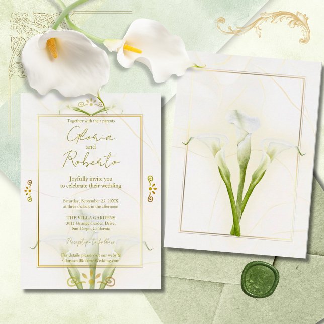 White och Guld Calla Lily Elegance Inbjudningar (Skapare uppladdad)