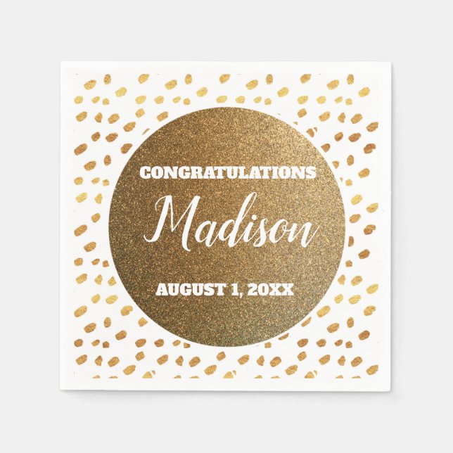 White och Guld Confetti College Trunk Party Grad Pappersservett (Framsidan)