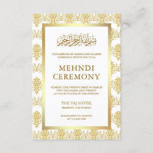 White och Guld Damask Islamic Mehndi Tilläggskort