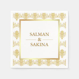White och Guld Damask Wedding Pappersservett
