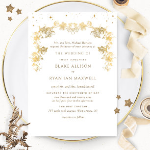 White och Guld Enchanting Celestial Formal Bröllop Inbjudningar