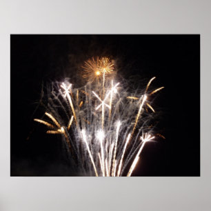 White och Guld Fireworks II Patriotic Firande Poster