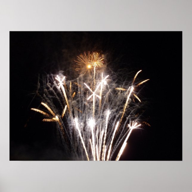 White och Guld Fireworks II Patriotic Firande Poster (Framsidan)