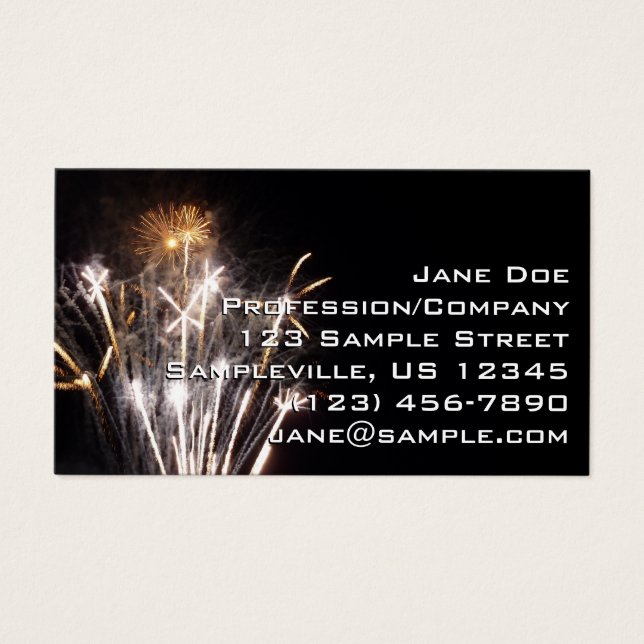 White och Guld Fireworks II Patriotic Firande Visitkort (Framsidan)