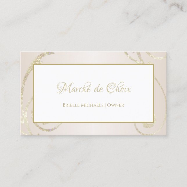 White och Guld Glitter Filigree Beauty Boutique Visitkort (Framsida)