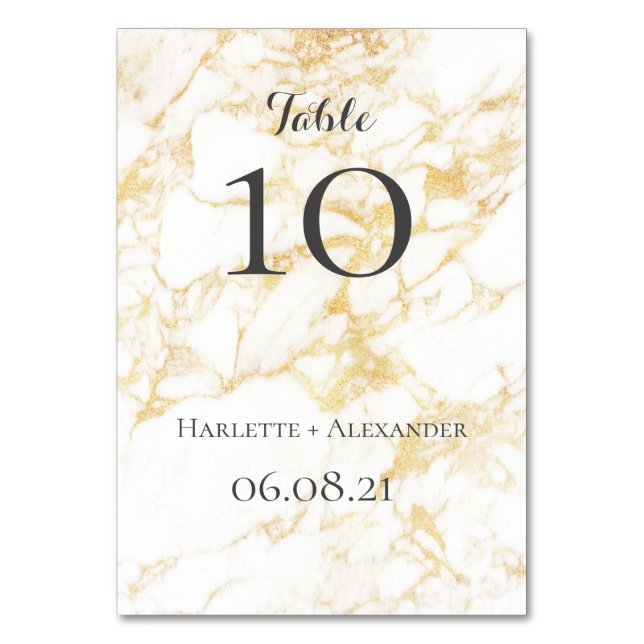 White och Guld Marble Bordsnummer (Framsidan)