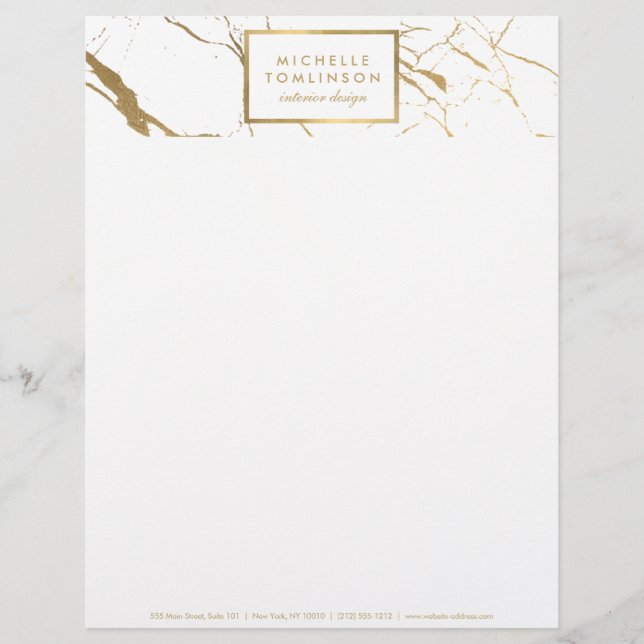 White och Guld Marble Designer Letterhead Brevhuvud (Framsida)