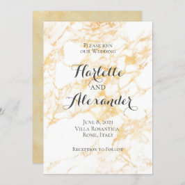 White och Guld Marble Inbjudningar