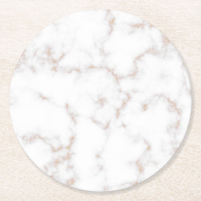 White och Guld Marble Underlägg Papper Rund (Framsidan)