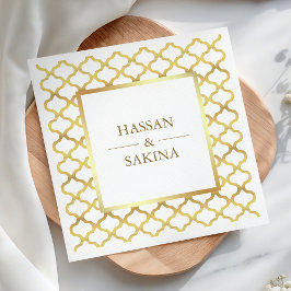 White och Guld Moroccan Quatrefoil Bröllop Pappersservett