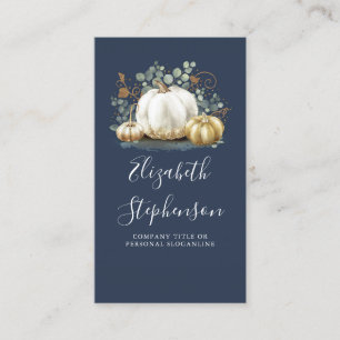 White och Guld Pumpkins Fall Harvest Navy Blue Visitkort