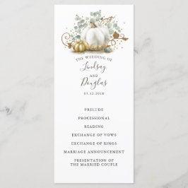 White och Guld Pumpkins Fall Wedding Programs Program