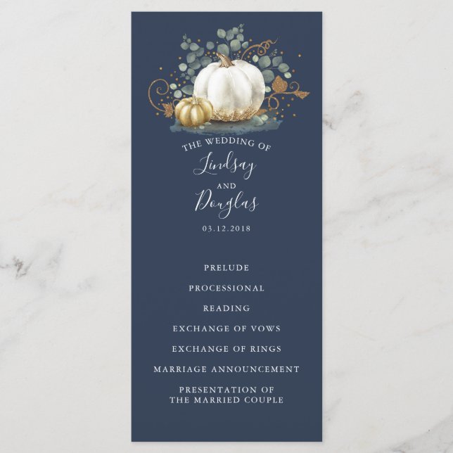 White och Guld Pumpkins Fall Wedding Programs Program (Framsida)