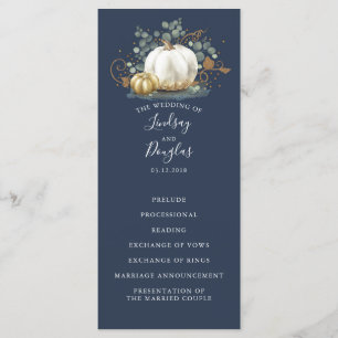White och Guld Pumpkins Fall Wedding Programs Program