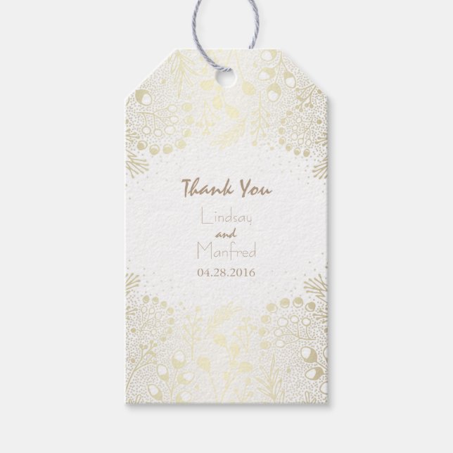 White och Guld Wonderland Garden Wedding Wedding Presentetikett (Framsidan)