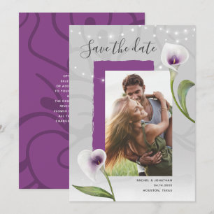 White och Lila Calla Lily Bröllop spara datum Meddelande