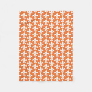 White och Orange Fleur de Lis Mönster Fleecefilt