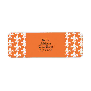 White och Orange Fleur de Lis Mönster Returadress Etikett