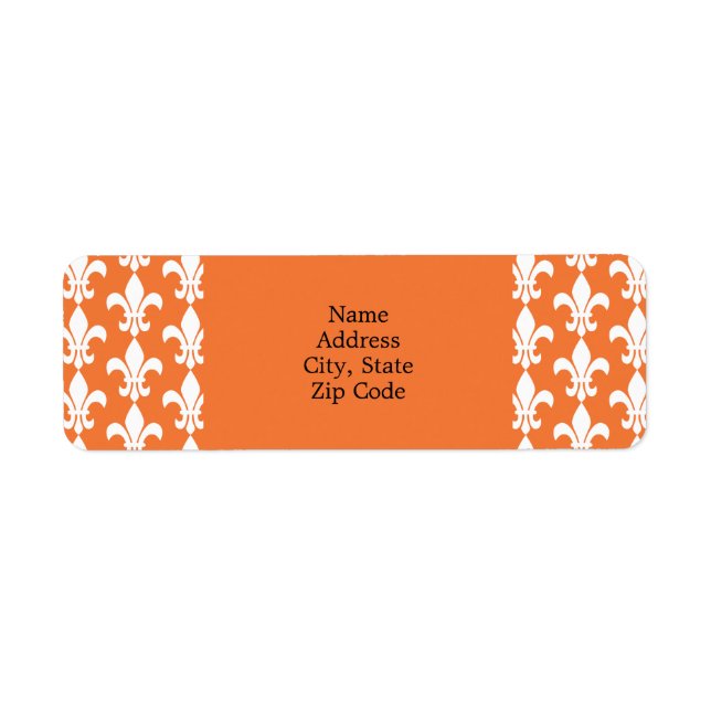 White och Orange Fleur de Lis Mönster Returadress Etikett (Framsidan)