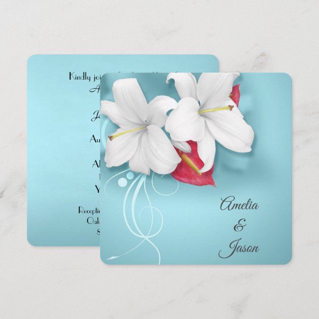 White och Red Lily Bröllop Inbjudningar (Fram/baksida)