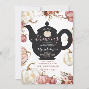 White och Rosa Tea Party Pumpkin Baby brinner Inbjudningar