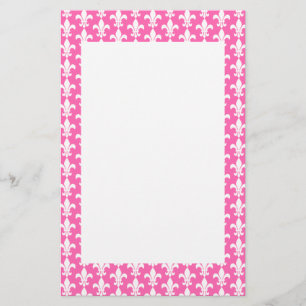 White och Shock rosa Fleur de Lis Mönster Brevpapper