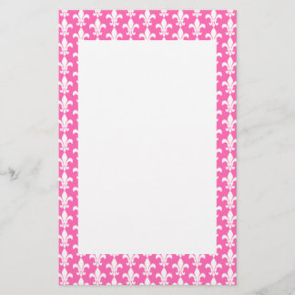 White och Shock rosa Fleur de Lis Mönster Brevpapper