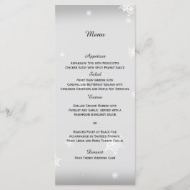 White och Silver Snowflake Bröllop Menu Meny