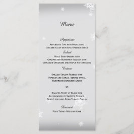 White och Silver Snowflake Bröllop Menu Meny