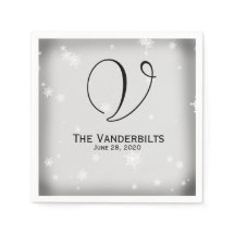 White och Silver Snowflake Bröllop Napkins