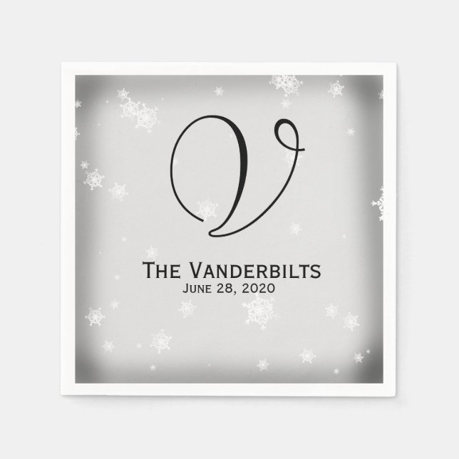 White och Silver Snowflake Bröllop Napkins Pappersservett (Framsidan)