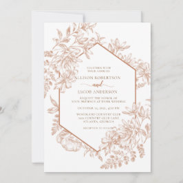 White och Terra Cotta Geometric Blommigt Bröllop Inbjudningar