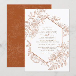 White och Terra Cotta Geometric Blommigt Bröllop Inbjudningar