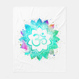 *~* White OM Symbol Lotus Flower Mandala New Age Fleecefilt