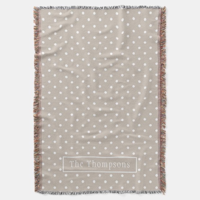 White On Beige Polka Dots Pattern With Custom Name Filt (Framsidan Vertikal)