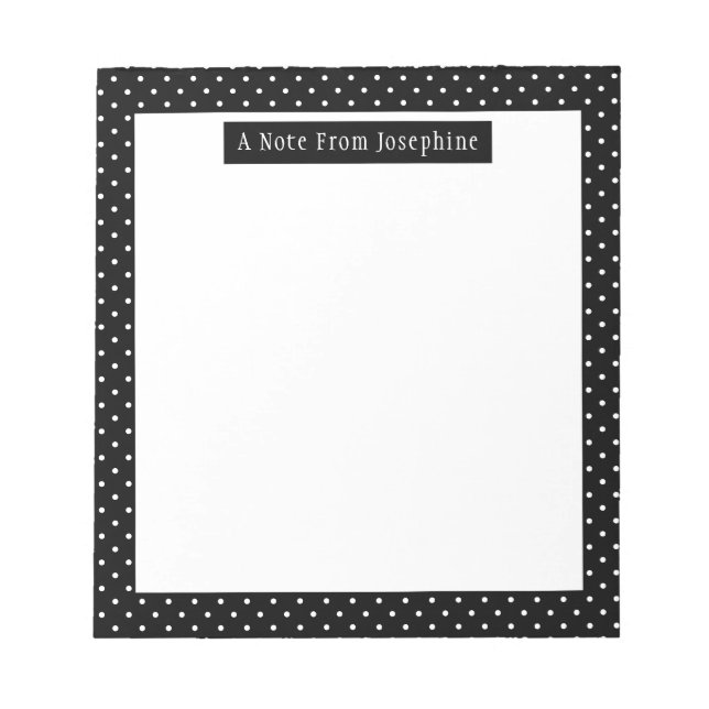 White On Black Polka Dots Pattern Custom Text Anteckningsblock (Framsida)