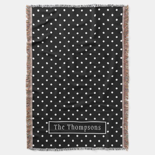 White On Black Polka Dots Pattern With Custom Name Filt (Framsidan Vertikal)