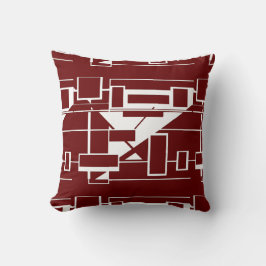 White on Burgundy Geometric Abstract Labyrinth Kudde